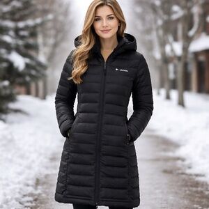 Columbia Black Down Long Hooded Coat Winter XS